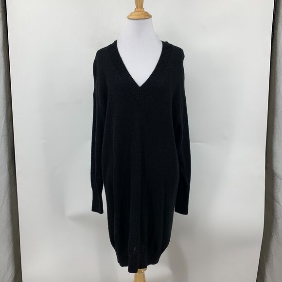 Zara Sweater Dress Women S Small Black V Neck Acrylic Nylon Blend Knit Oversized - Picture 2 of 16